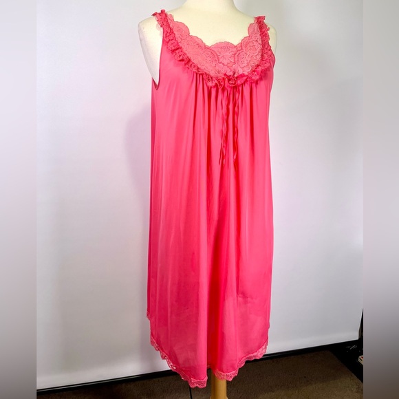 Vintage 70s 80s Pink Lace Nightgown Whimsy Fairy Lace Dress Lingerie Medium